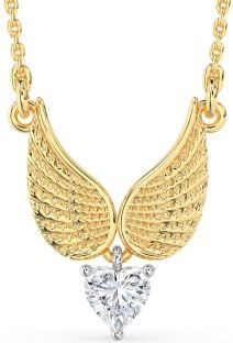 Diamond Platinum & Yellow Gold Heart Wings Necklace