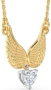 Diamond Platinum & Yellow Gold Heart Wings Necklace