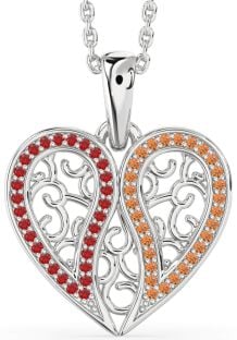 Ruby & Citrine Platinum Broken Heart Necklace