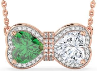 Diamond Rose Gold Heart Bow Necklace