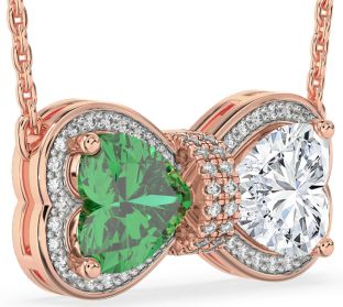 Diamond Rose Gold Heart Bow Necklace
