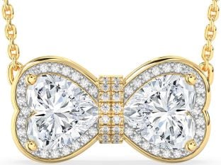 Diamond Gold Heart Bow Necklace
