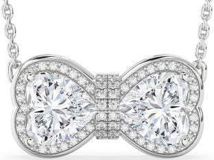 Diamond Platinum Heart Bow Necklace