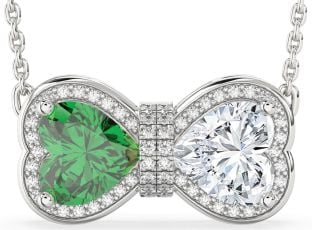 Diamond Platinum Heart Bow Necklace