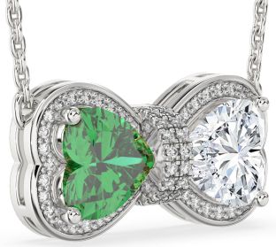 Diamond Platinum Heart Bow Necklace