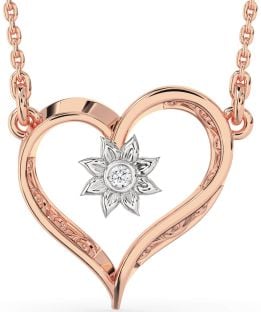 Diamond Platinum & Rose Gold Heart Sun Necklace