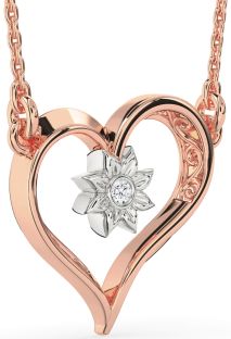 Diamond Platinum & Rose Gold Heart Sun Necklace