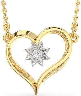 Diamond Platinum & Yellow Gold Heart Sun Necklace