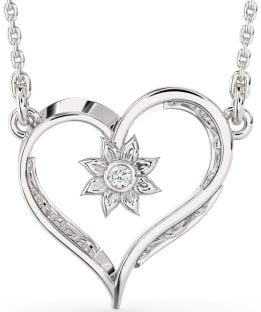 Diamond Platinum Heart Sun Necklace