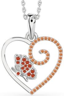 Fire Opal & Citrine White Gold Heart Butterfly Necklace