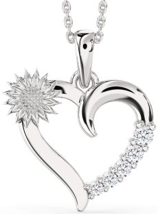 Diamond Platinum Heart Sunflower Necklace