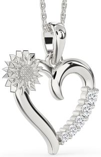 Diamond Platinum Heart Sunflower Necklace