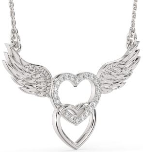 Large Diamond Platinum Heart Wings Necklace