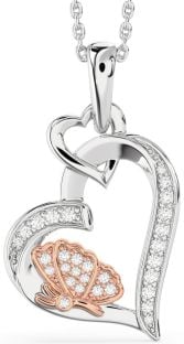 Diamond Platinum & Rose Gold Heart Butterfly Interlock Necklace