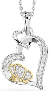 Diamond Platinum & Yellow Gold Heart Butterfly Interlock Necklace