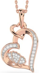 Diamond Rose Gold Heart Butterfly Interlock Necklace
