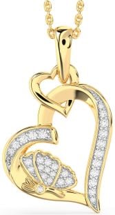 Diamond Gold Heart Butterfly Interlock Necklace