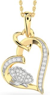 Diamond Platinum & Yellow Gold Heart Butterfly Interlock Necklace