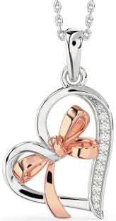 Diamond Platinum & Rose Gold Heart Bow Necklace