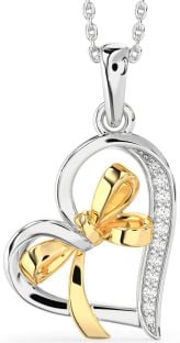 Diamond Platinum & Yellow Gold Heart Bow Necklace