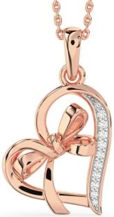 Diamond Rose Gold Heart Bow Necklace