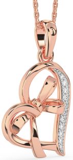 Diamond Rose Gold Heart Bow Necklace