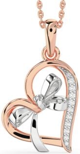 Diamond Platinum & Rose Gold Heart Bow Necklace