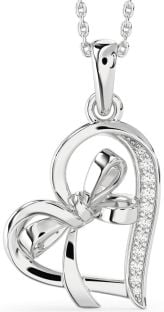 Diamond Platinum Heart Bow Necklace