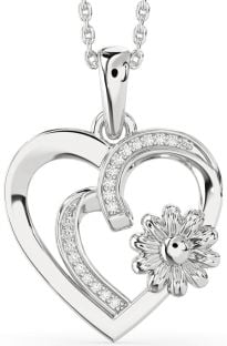 Diamond Platinum Heart Flower Necklace