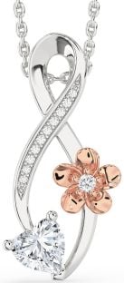 Diamond Platinum & Rose Gold Infinity Heart Flower Necklace
