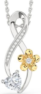 Diamond Platinum & Yellow Gold Infinity Heart Flower Necklace