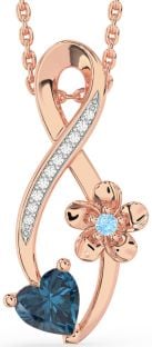 Diamond London Blue Topaz & Aquamarine Rose Gold Infinity Heart Flower Necklace