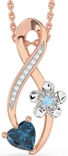 Diamond London Blue Topaz & Aquamarine Platinum & Rose Gold Infinity Heart Flower Necklace