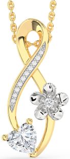Diamond Platinum & Yellow Gold Infinity Heart Flower Necklace