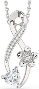 Diamond Platinum Infinity Heart Flower Necklace
