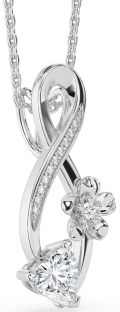 Diamond Platinum Infinity Heart Flower Necklace