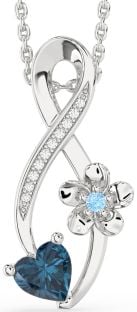 Diamond London Blue Topaz & Aquamarine Platinum Infinity Heart Flower Necklace
