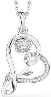 Diamond Platinum Heart Flower Necklace