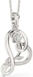 Diamond Platinum Heart Flower Necklace