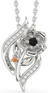 Black Diamond & Citrine Platinum Flower Necklace