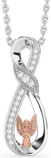 Diamond Platinum & Rose Gold Infinity Angel Necklace