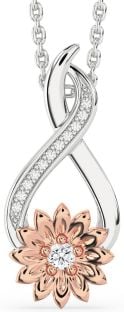 Diamond Platinum & Rose Gold Infinity Sunflower Necklace