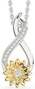 Diamond White Yellow Gold Infinity Sunflower Necklace