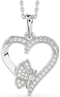 Diamond Silver Heart Butterfly Necklace