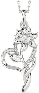 Large Diamond Platinum Heart Flower Necklace