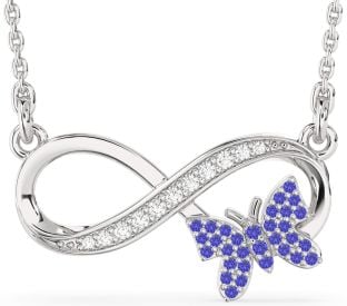 Large Diamond & Tanzanite Platinum Infinity Butterfly Necklace