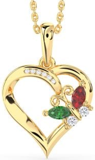 Diamond Emerald & Ruby Gold Silver Heart Butterfly Necklace