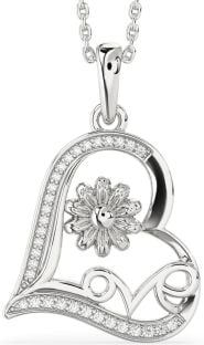 Diamond Platinum Heart Flower Necklace