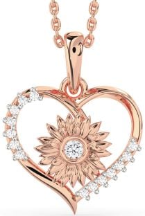 Diamond Rose Gold Heart Sunflower Necklace