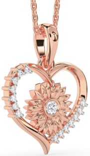 Diamond Rose Gold Heart Sunflower Necklace